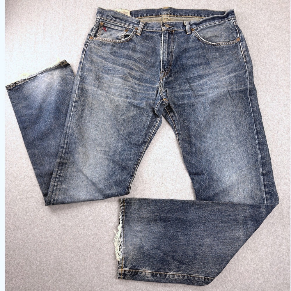 Polo Ralph Lauren Mens 36x34 Straight Blue Jeans Distressed Cotton Button Fly